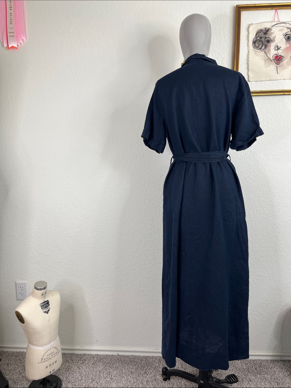 Aritzia Wilfred Eleta Linen Belted Button Front Tie Point Collar Midi Maxi Dress - Picture 7 of 11